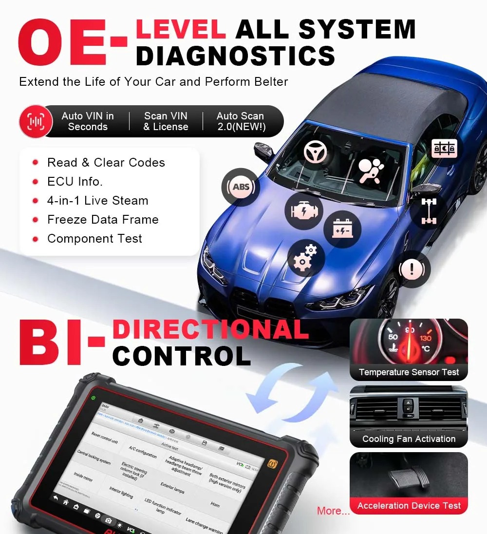 AUTEL MaxiCOM MK900-TS Full TPMS Function Bidirectional Scan Tool As MP900TS 40+ Service OE Full Diagnose CAN FD&DoIP  FCA